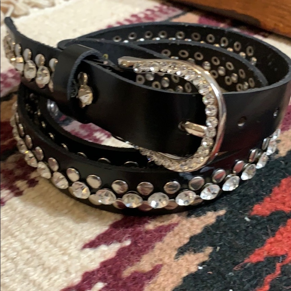 Stunning black leather and silver stud belt